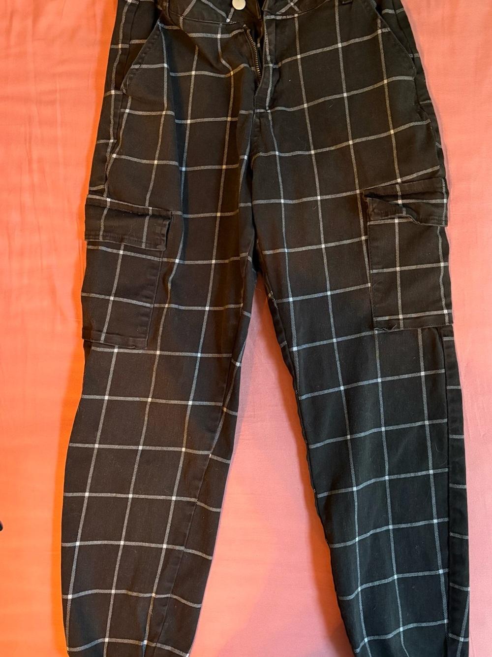 Hot Topic Black Plaid Cargo Pants S/M Goth Punk Grunge Y2K